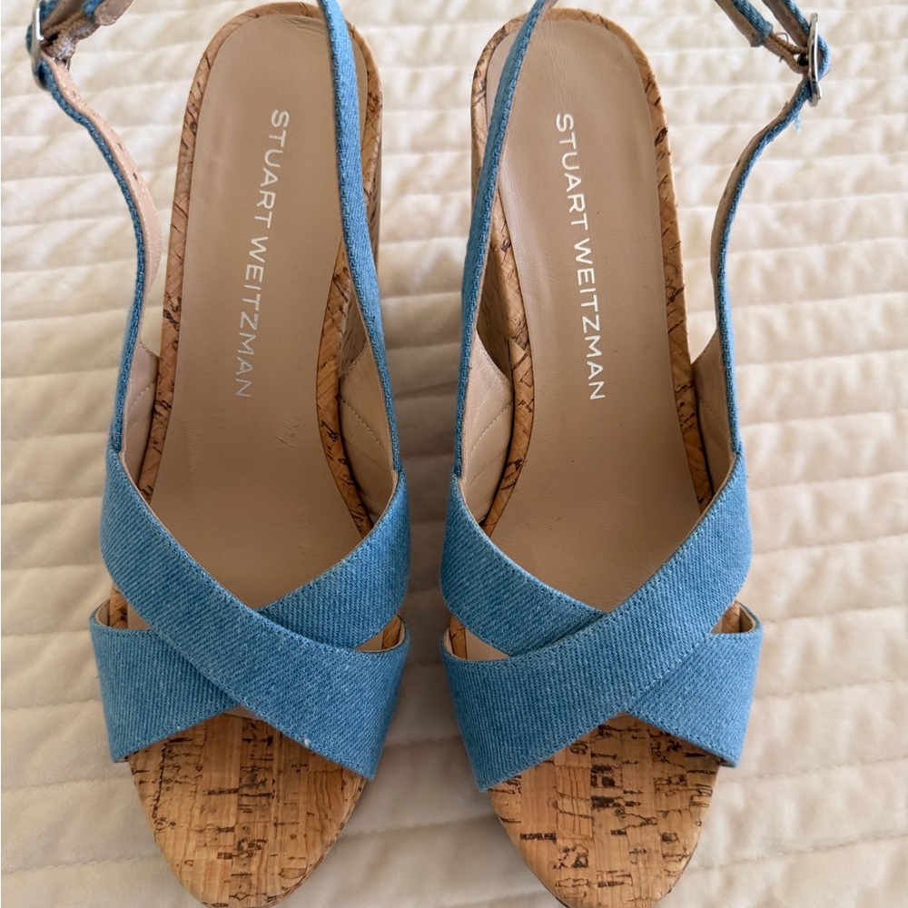 Stuart Weitzman Denim Blue Wedge Sandals